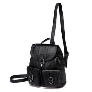 4966 Mini Backpack Purse , Fashion Faux Leather Buckle Flap Drawstring